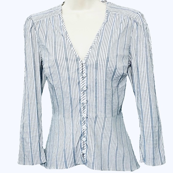 Veronica Beard Pismo Blouse White Navy Blue Stripe Coastal Nautical - Picture 13 of 14